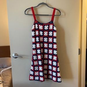 Staud crochet red blue white dress BNWT